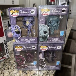 NBC Art Series Funko Pop Lot of 4 Jack 05, Sally 08, Oogie Boogie 09, Mayor 10